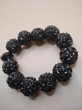 Sparkling Black Faceted Bead Stretch Bracelet for Women